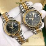 Copy Rolex Datejust 36mm and 31mm Watch 2 Tone Black Face